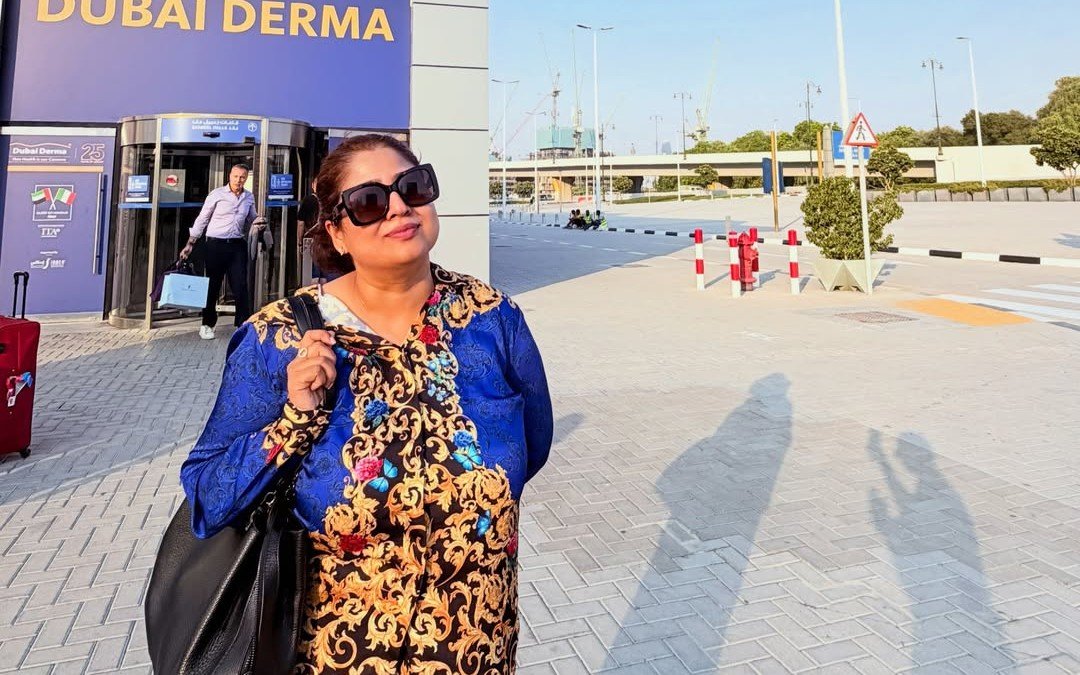 Rupa Jha at Dubai Derma, the skincare trade show, for Beauty Bae